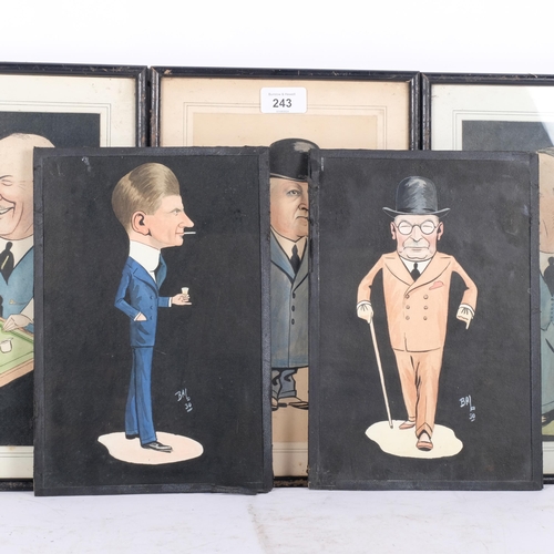 243 - Bac, a set of 5 x 1930s caricatures in watercolour