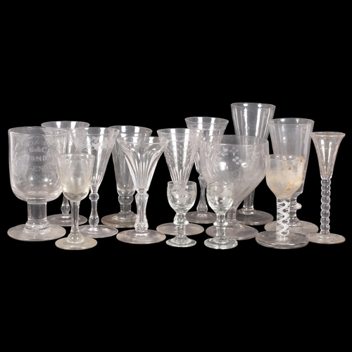 260 - A group of Antique etched and other glassware, including a rummer, cordial glass, etc (15)