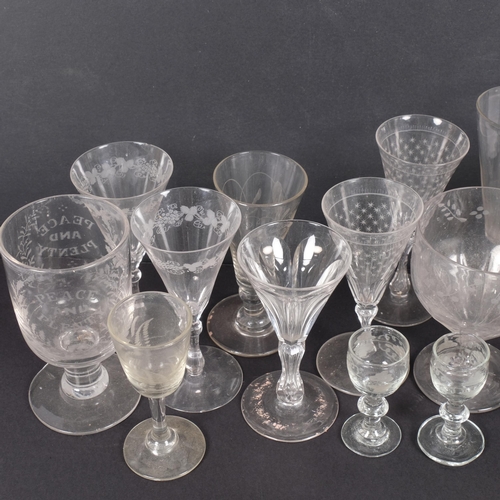 260 - A group of Antique etched and other glassware, including a rummer, cordial glass, etc (15)