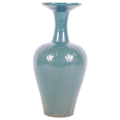 271 - A Chinese turquoise glazed vase, engraved decoration, H25.5cm