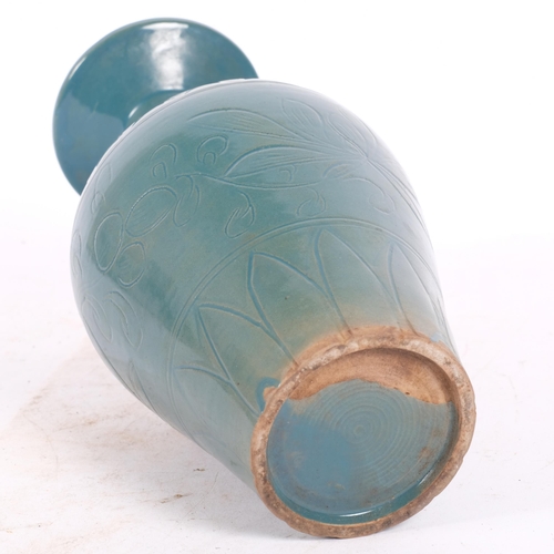 271 - A Chinese turquoise glazed vase, engraved decoration, H25.5cm