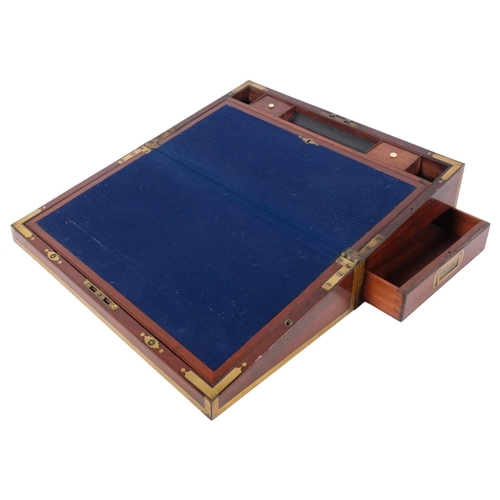 290 - An Antique mahogany and brass-bound writing slope, felt slope is present, there is an additional wor... 