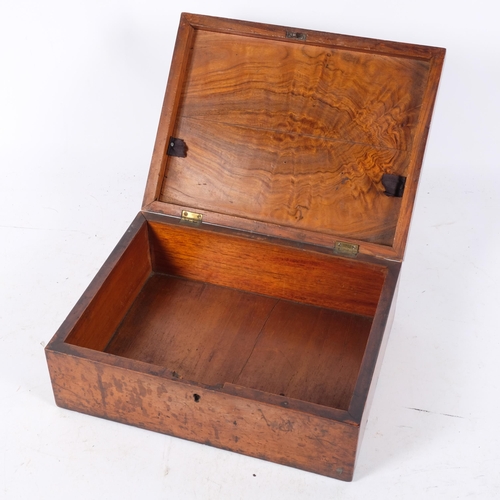 291 - An Antique specimen wood travelling jewellery box, no inserts, no key, 31cm x 12cm x 24cm