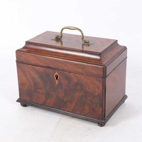 295 - A Georgian tea caddy, with cross-banded decoration, and 2 pewter inserts, 24cm x 18cm x 15cm