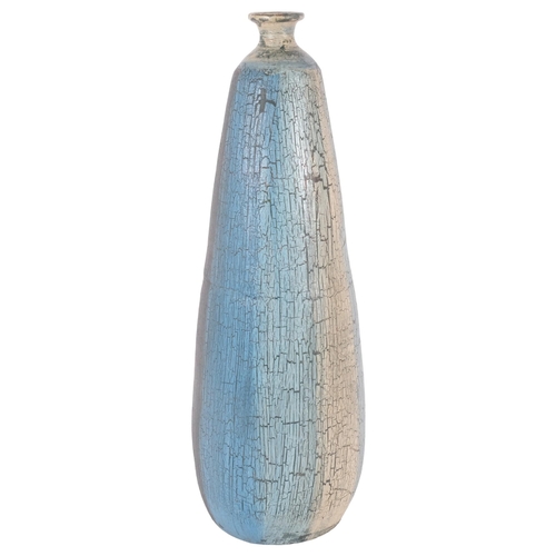 299 - A large terracotta floor standing vase, bomb-shaped with blue abstract striped decoration, unsigned,... 