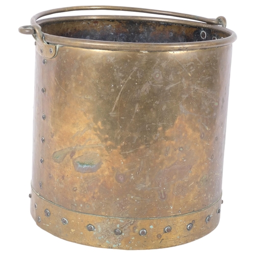 303 - An Antique riveted copper and brass coal bucket, H38.5cm