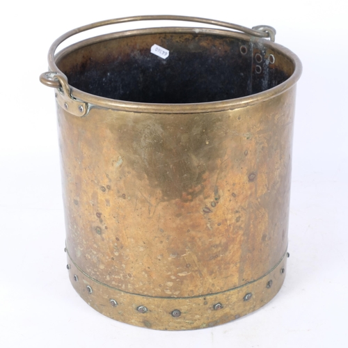 303 - An Antique riveted copper and brass coal bucket, H38.5cm