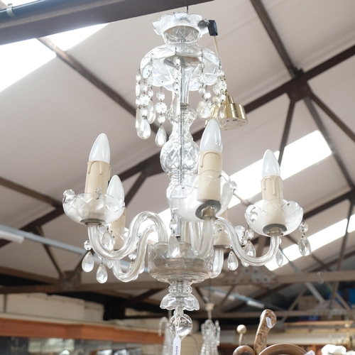 309 - A cut-glass 5-branch chandelier, with glass lustre drops, overall drop approx 60cm