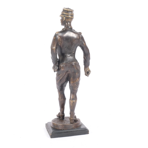 31 - A cast-bronze figure of a French soldier, on ebonised base (sword missing), H39cm