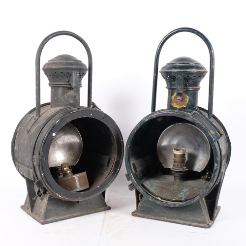 315 - S.N.C.F - 2 similar Antique French railway oil lanterns, both stamped SNCF, individual ref. nos. 2-7... 