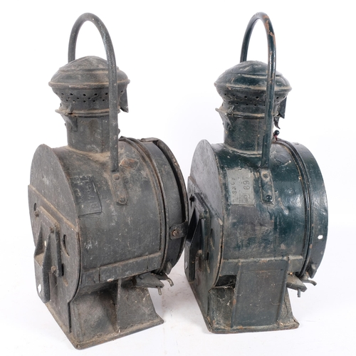 315 - S.N.C.F - 2 similar Antique French railway oil lanterns, both stamped SNCF, individual ref. nos. 2-7... 