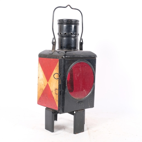 316 - An Antique German DB railway signal lantern, with 2 glasses and enamel coating, stamped 