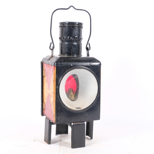 316 - An Antique German DB railway signal lantern, with 2 glasses and enamel coating, stamped 