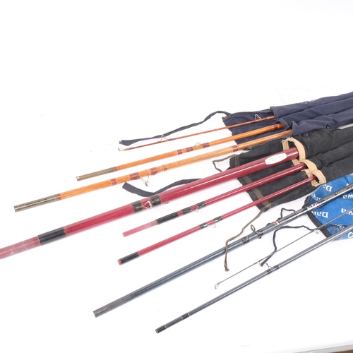 360 - A quantity of various split cane and carbon fibre fishing rods, various brands including Milbro, Edg... 