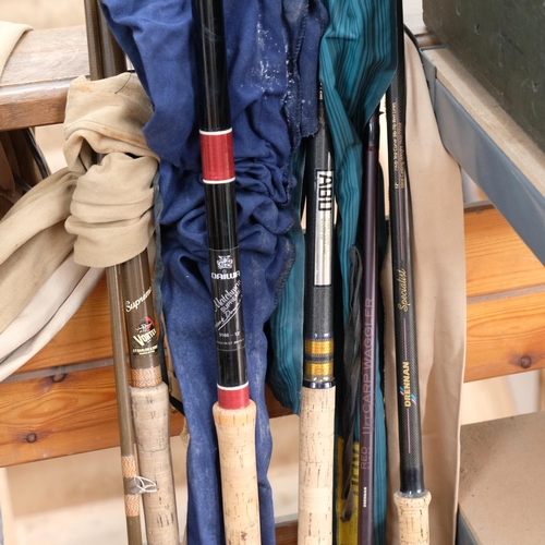 362 - A collection of various carbon fibre fishing rods, including Daiwa 3-piece Matchman Supreme 9166-13,... 