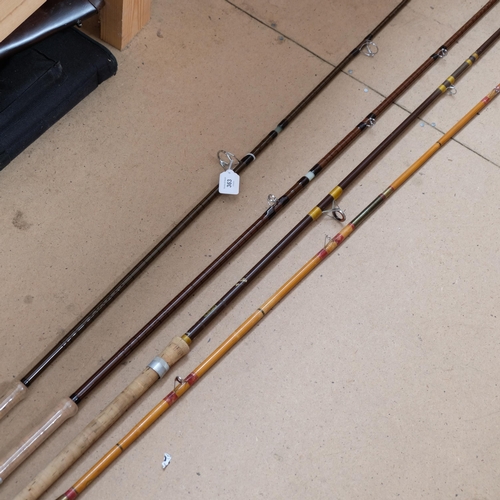 363 - A collection of split cane and carbon fibre fishing rods, various brands, including Allcocks Holdwel... 