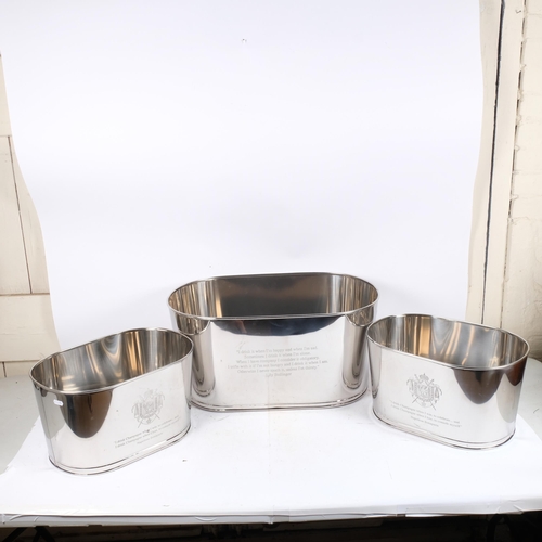 368 - A large oval chrome ice bucket, and a pair of small chrome oval ice buckets (3)