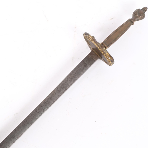 38 - A 19th century Officer's short sword, having a 33cm engraved blade, brass hilt pommel (pommel damage... 