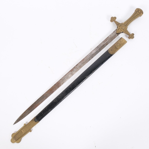 40 - An 1856 pattern Victorian drummer's sword, having a 51.5cm steel blade and brass Gothic style 1-piec... 