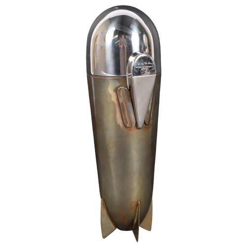 417 - A reproduction zeppelin design plated cocktail shaker, H24cm