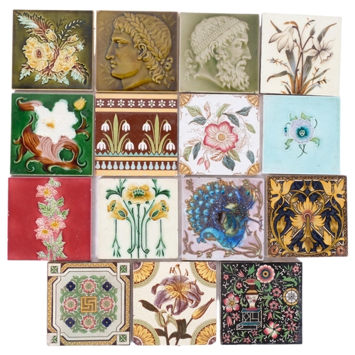 422 - A green Minton portrait tile, 15cm, another portrait tile, a Minton's tile with snowdrop design, and... 