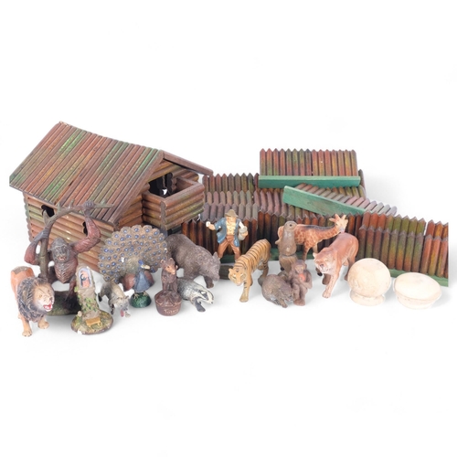 87 - A group of Vintage toys, including Elastolin baboon, Black Forest bear and other animals, and a pain... 