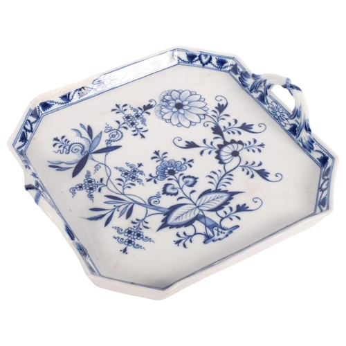 751 - A Meissen 2-handled octagonal blue and white serving dish, chip to rim, 30cm across