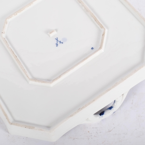 751 - A Meissen 2-handled octagonal blue and white serving dish, chip to rim, 30cm across