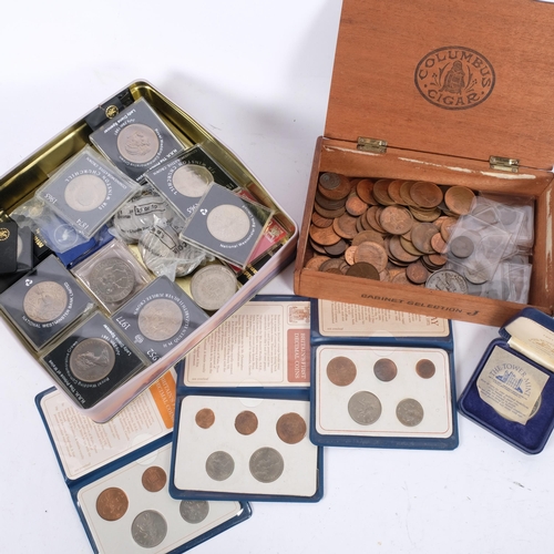 407 - A collection of pre-decimal English coins, commemoratives, etc