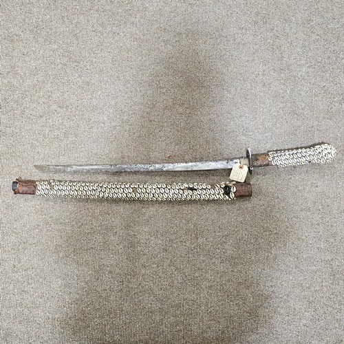 394 - Antique Japanese sword, decorated with seashells, overall length 101cm