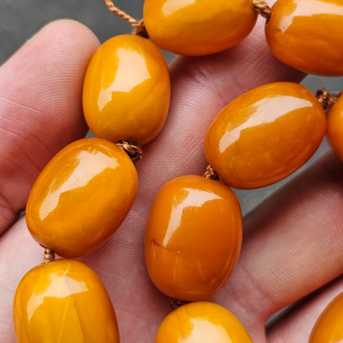 1168 - A single-row graduated amber bead necklace, beads measure: 29.0 - 17.5mm, 50cm, 82g