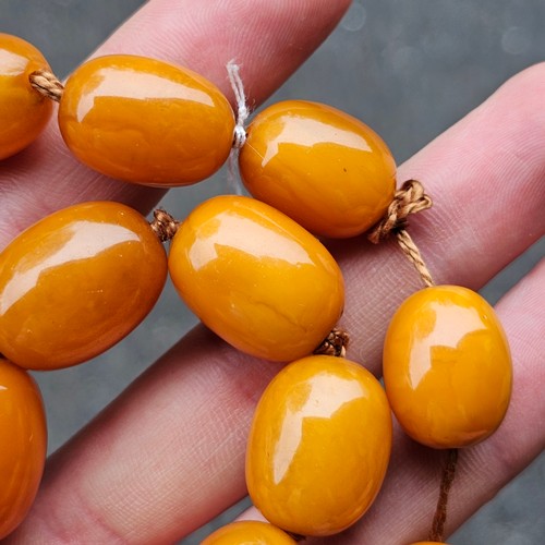 1168 - A single-row graduated amber bead necklace, beads measure: 29.0 - 17.5mm, 50cm, 82g