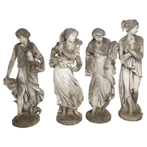 2815 - Four large and impressive weathered stone garden statues depicting the Four Seasons. Tallest 165cm.