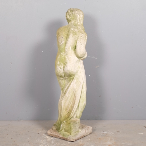 2818 - A weathered concrete garden statue, study of a lady. Height 81cm.