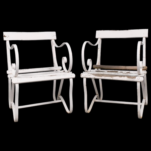 2837 - A pair of Victorian style strapwork garden chairs. Overall 54x75x65cm, seat 44x37x35cm.