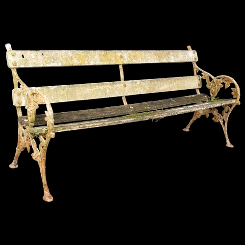 2845 - A Victorian Falkirk blackberry garden bench. Overall 180x82x60cm, seat 175x40x37cm.