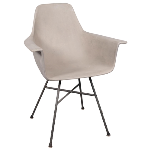 2847 - A mid-century style Lyon Beton Hauteville High armchair with concrete seat on iron base with moulded... 