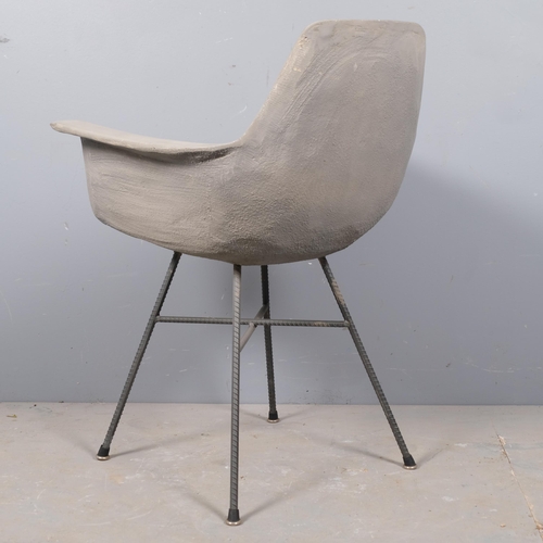 2847 - A mid-century style Lyon Beton Hauteville High armchair with concrete seat on iron base with moulded... 