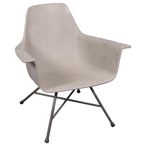 2848 - A mid-century style Lyon Beton Hauteville Low armchair with concrete seat on iron base with moulded ... 