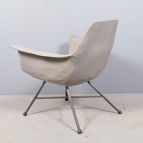 2848 - A mid-century style Lyon Beton Hauteville Low armchair with concrete seat on iron base with moulded ... 