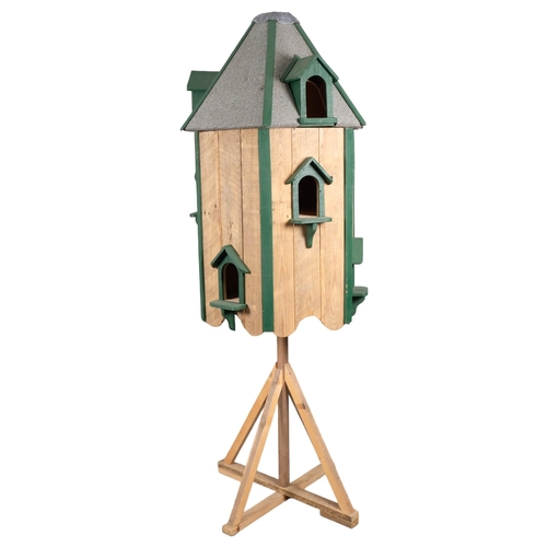 2850 - A modern hand-made pine three-section dovecote on stand. Height 190cm.