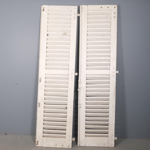 2862 - Two painted wooden shutters. Each (including hinge) 56x203cm.