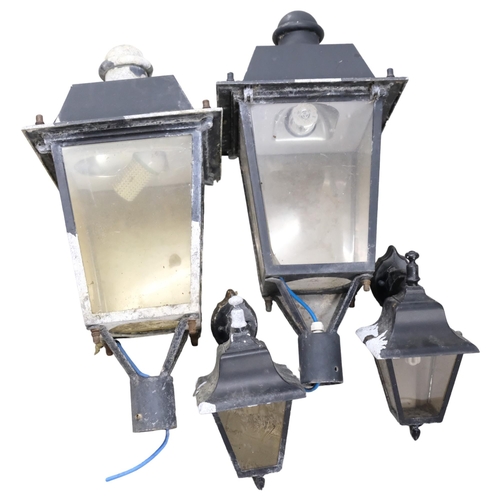 2868 - A pair of painted metal lamp-post top light fittings, 40x88cm, and a pair of lantern design wall lig... 