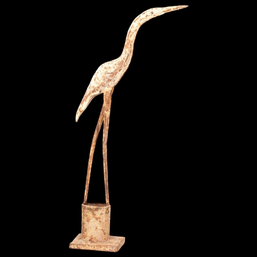 2888 - A painted metal sculpture, study of a Crane. Height 67cm.