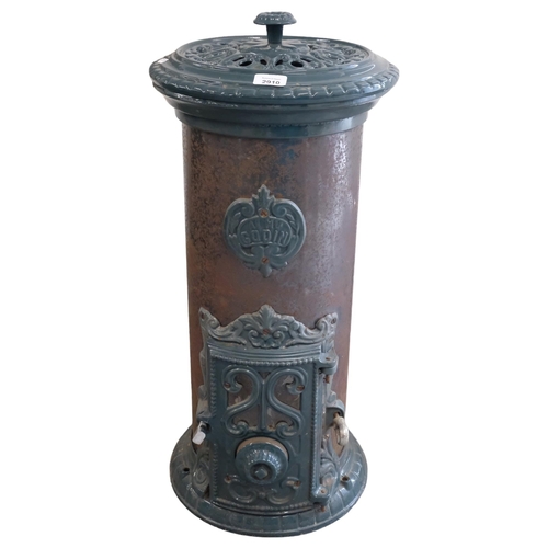 2910 - GODIN - A French iron woodburning stove. Height 75cm.