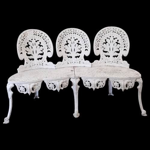 2914 - A Victorian style painted cast aluminium three-seater chaperone bench. Overall 135x87x60cm.