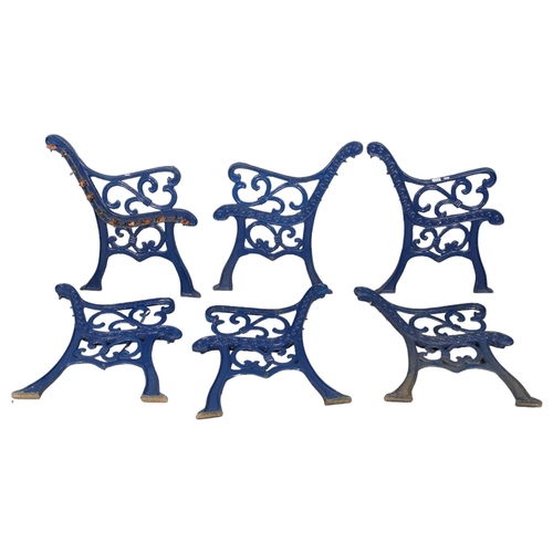 2915 - Three pairs of heavy painted cast iron garden bench ends. 66x78cm.