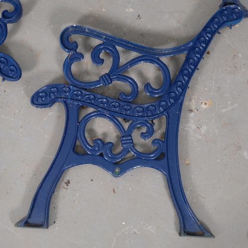 2915 - Three pairs of heavy painted cast iron garden bench ends. 66x78cm.