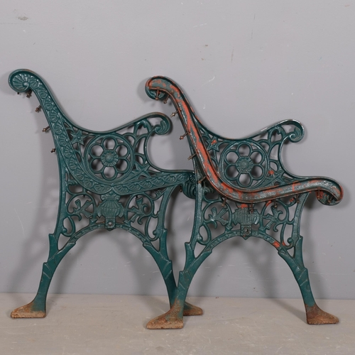 2919 - A pair of painted cast iron bench ends. Height overall 72cm.