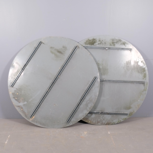 2924 - Two weathered metal road signs. Diameter 121cm.